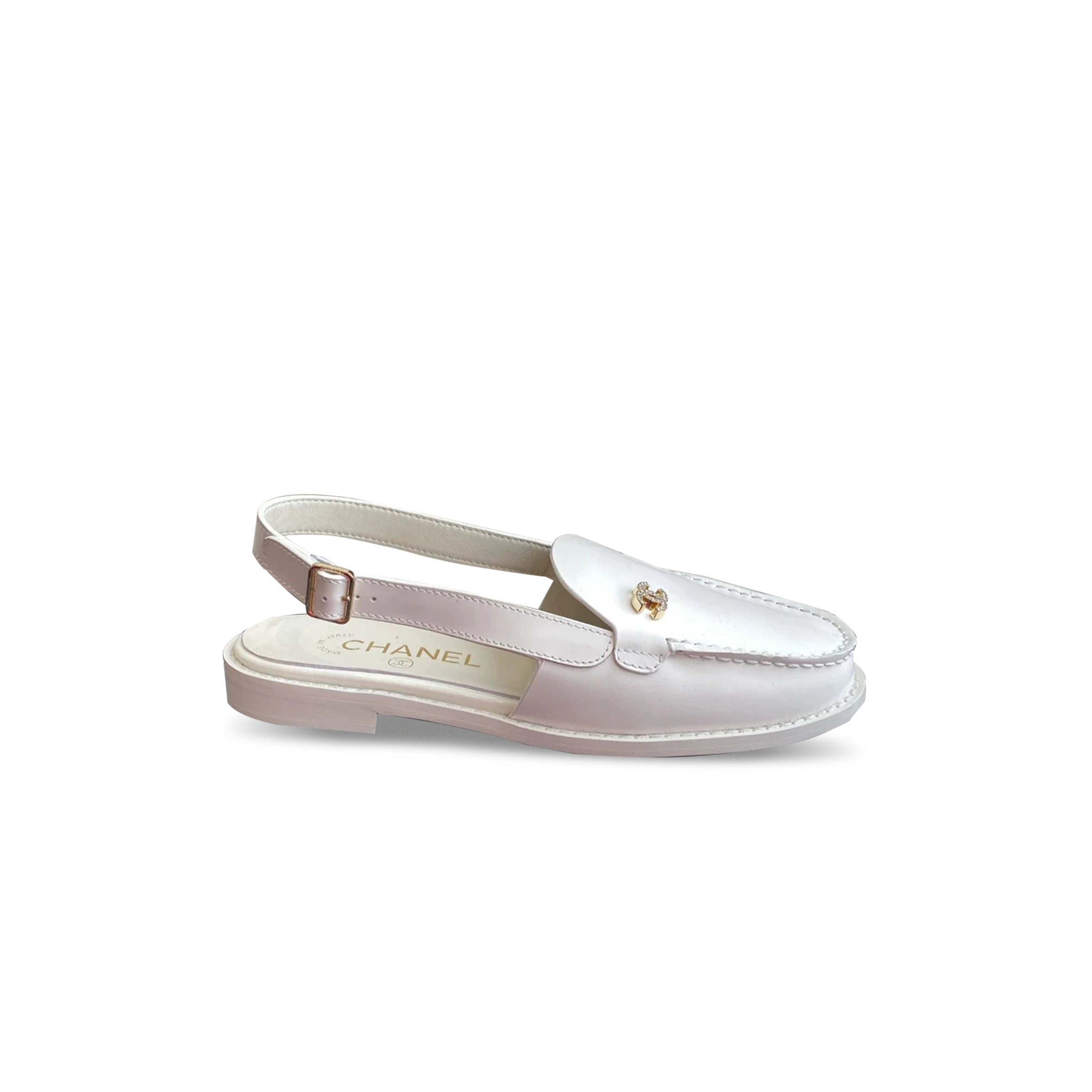 Ch*el 25p crystal cc logo leather slingback flat loafers sandals 285550